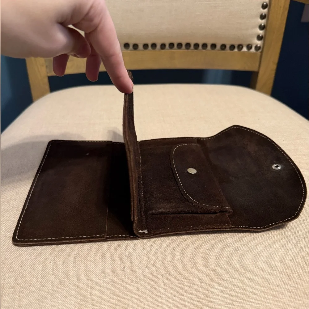 Men's Vintage Dark Brown Tri-fold Suede Leather Wallet
